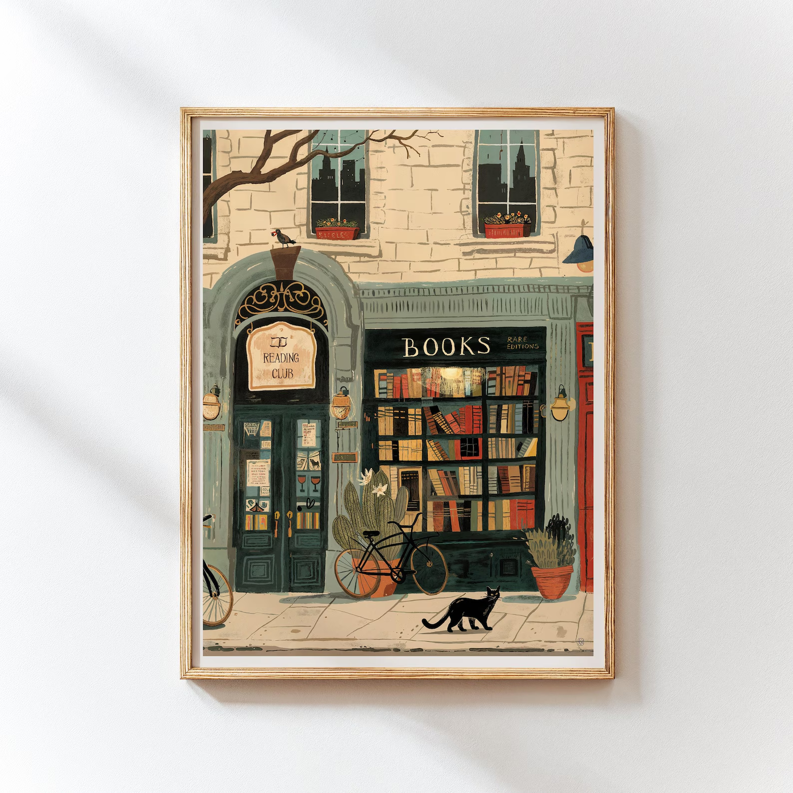 Home Office And Library - Bookstore Art Print, Cozy Bookshop Illustration,