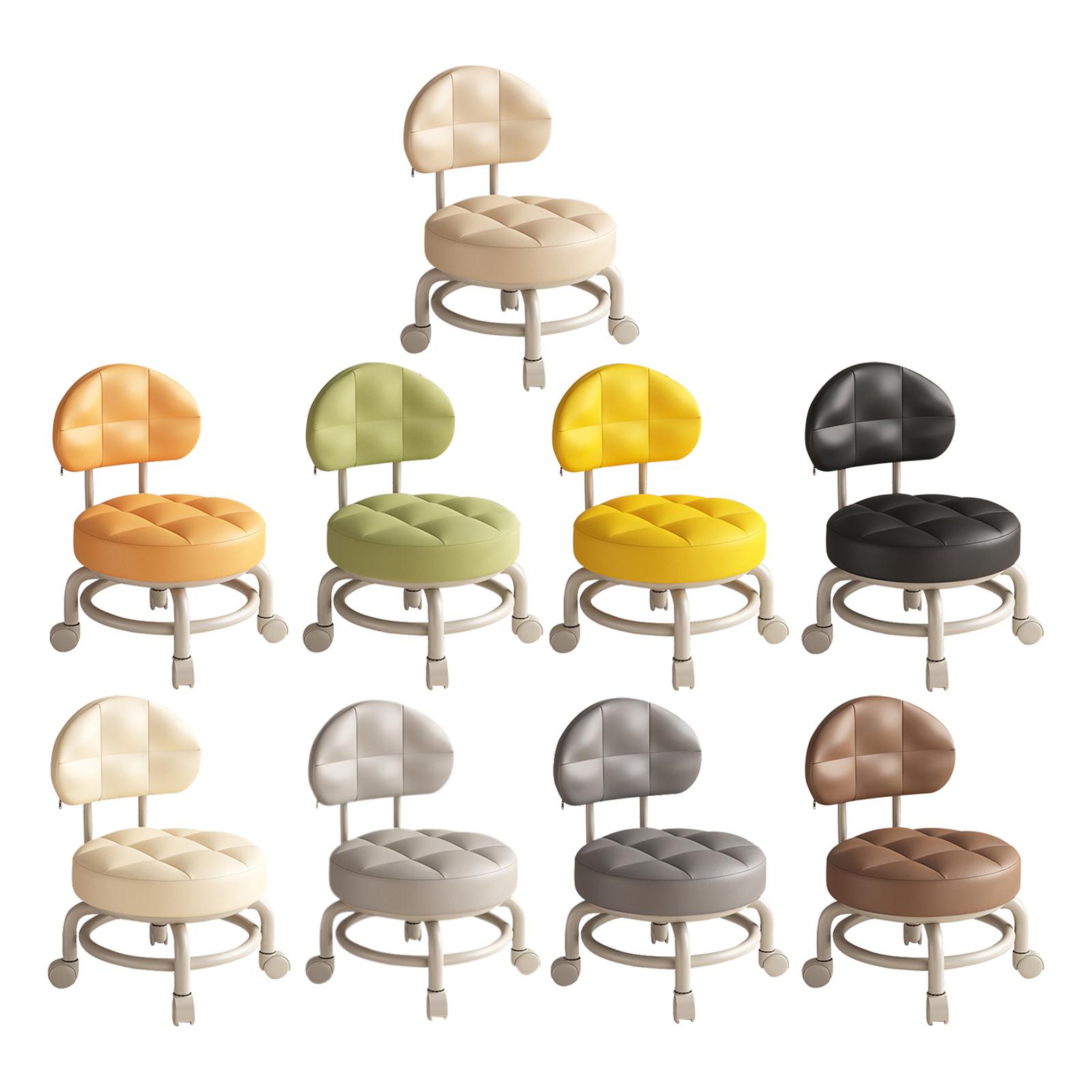Home Office And Library - Low Round Rolling Stool PU Leather