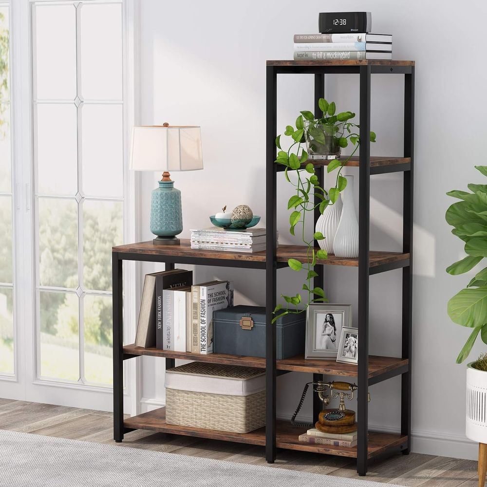 Home Office And Library - 5-Tier Ladder Style Bookshelf with 8