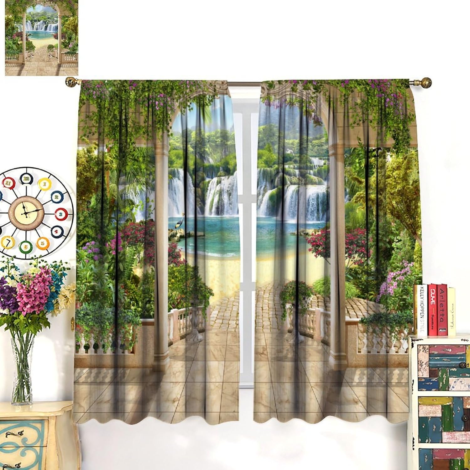 3D Waterfall Curtain Tropical  - Home Office With View recension och pris