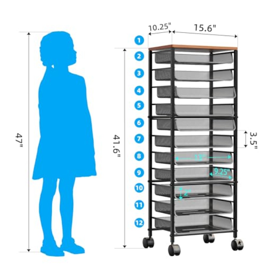 12 Tier Rolling File Cart, Woo - Letter Tray Desk recension och pris