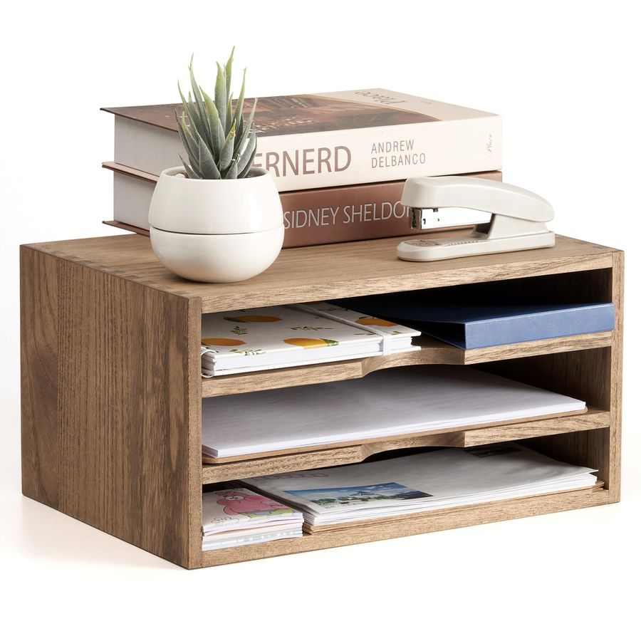 Wooden Desktop Organizer Paper - Letter Tray Desk recension och pris