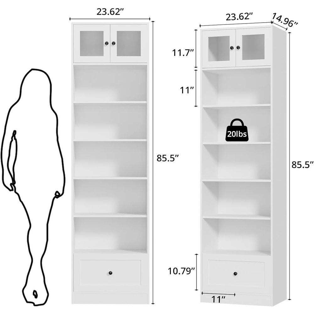 7-Tier Glass Door Bookcase, 85 - Home Office For recension och pris