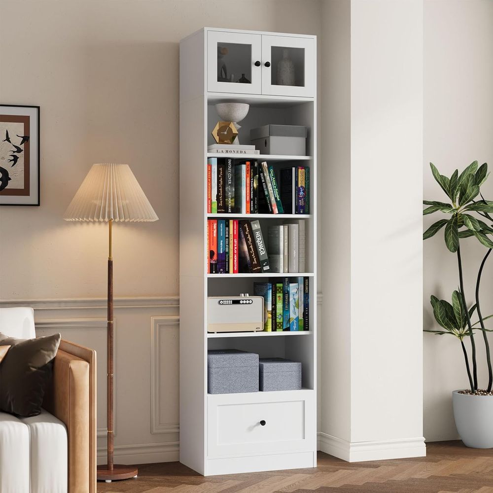 7-Tier Glass Door Bookcase, 85 - Home Office For recension och pris