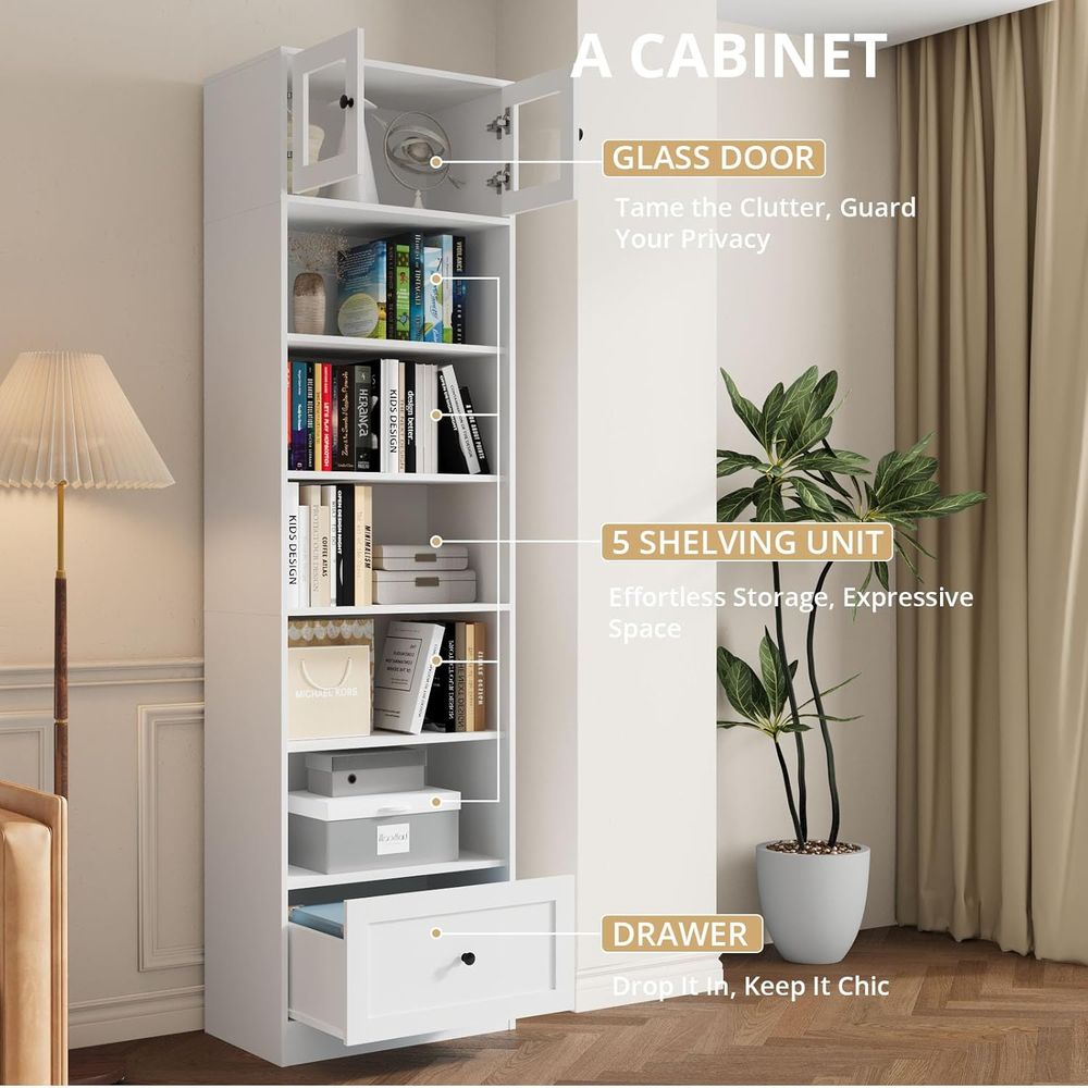 7-Tier Glass Door Bookcase, 85 - Home Office For recension och pris